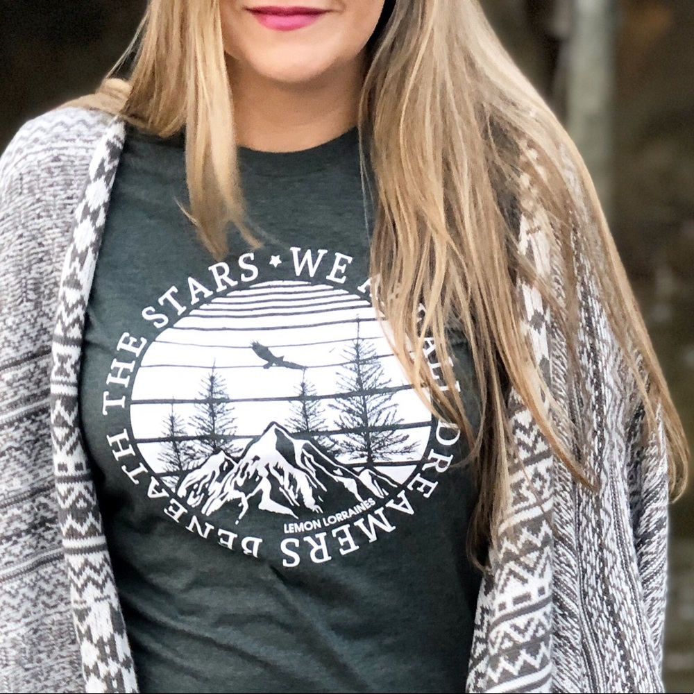 Graphic Tee - Dreamers Under Stars in Forest Green